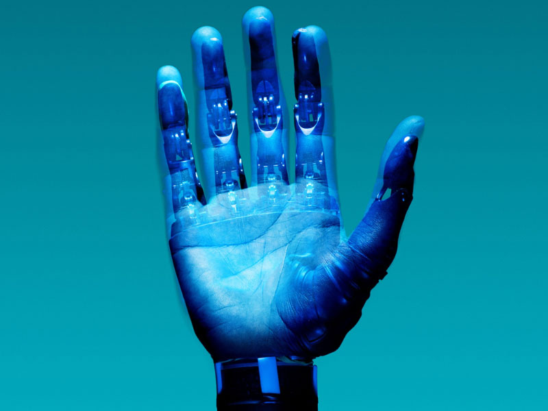Hand with robotic overlay