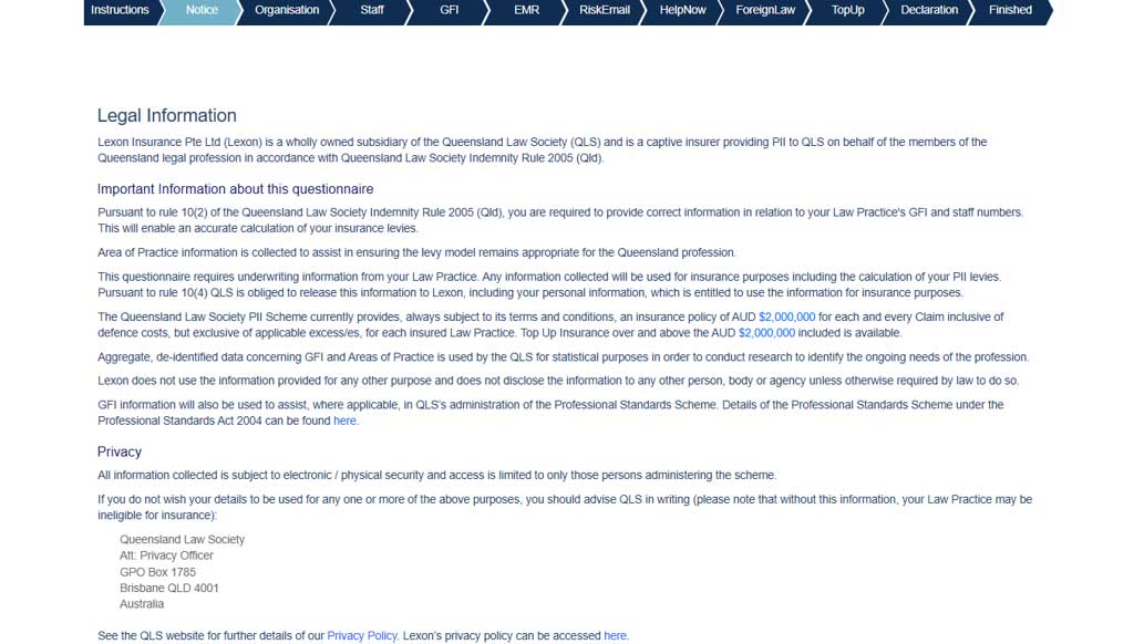 Step 3: Legal Information