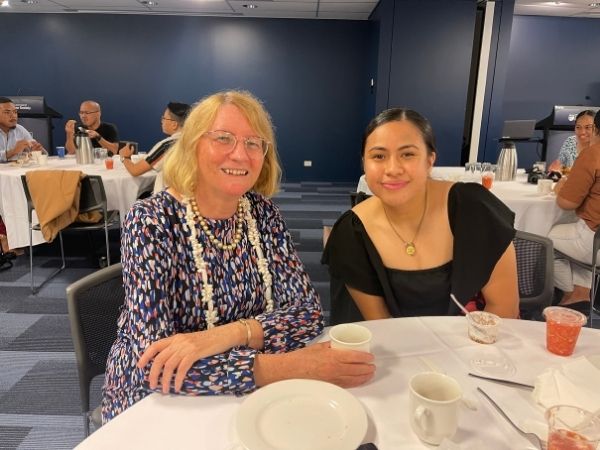 Prini talking with her Honour Catherine Holmes AC, Chief Justice of the Supreme Court of Queensland, who attended the New Year Brunch of Pasifika Lawyers Association of Queensland in February 2022.