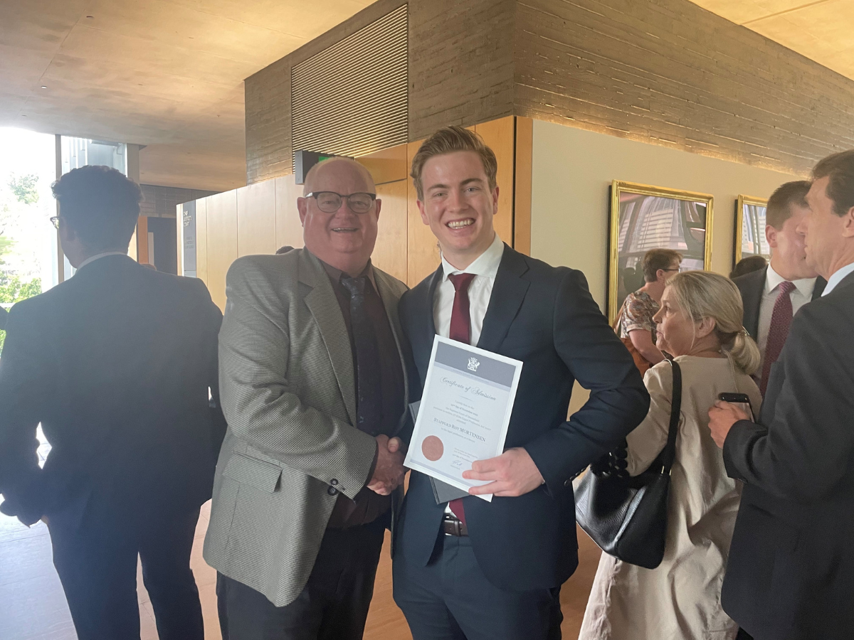 Stafford with his dad at his admission