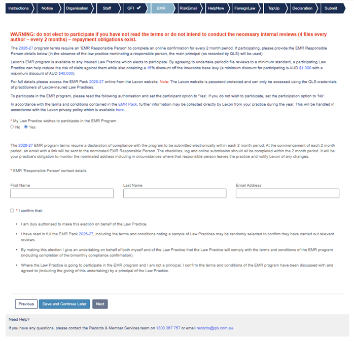 Step 7. EMR Program - Yes