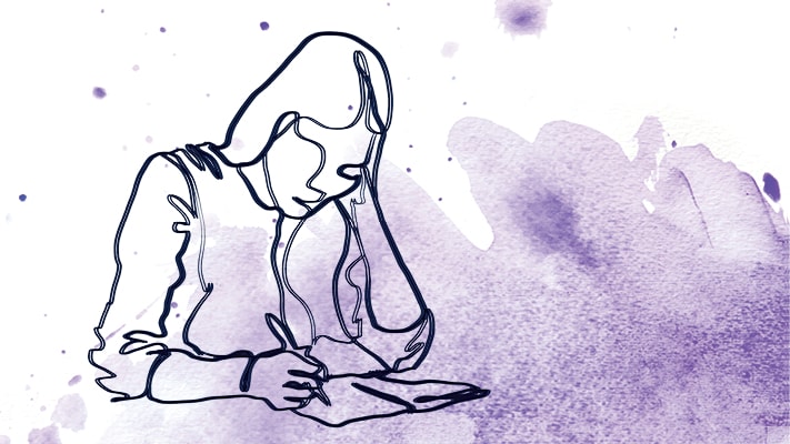 Outline of a woman writing in a book