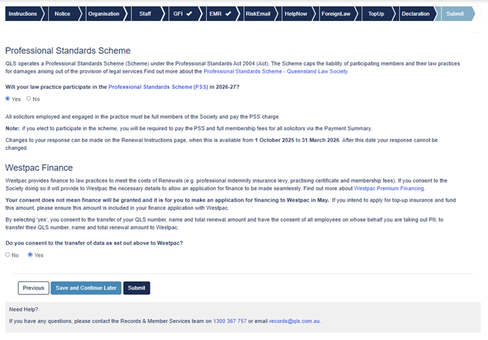 Step 13. PSS Participation and Submit
