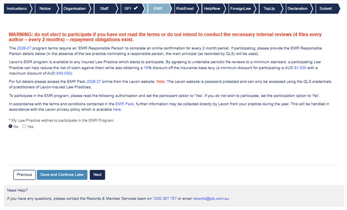 Step 7. EMR Program - No
