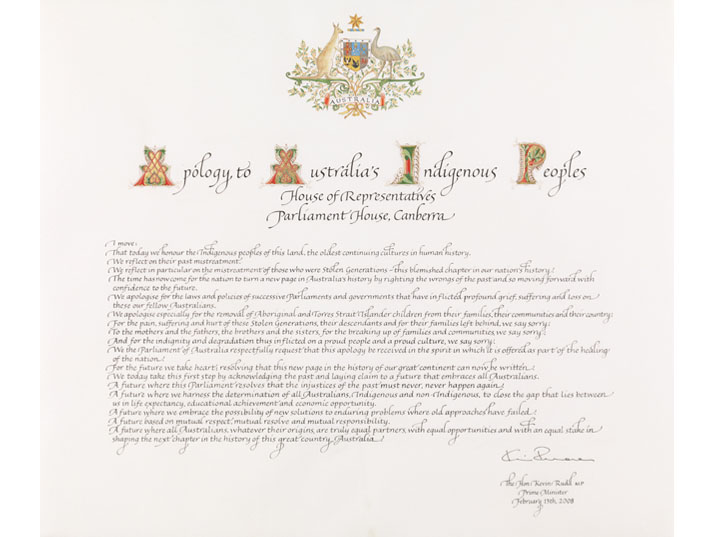 apology to australias indigenous peoples signed document